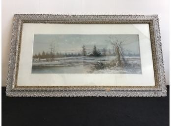 Early Signed Barn By River Print