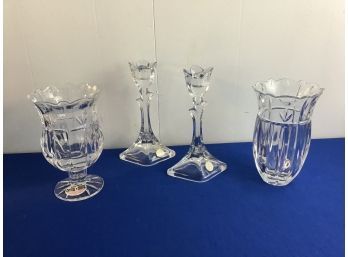 Crystal Vases And Candle Stick Lot