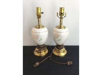 Pair Of Brass Floral Lamps