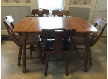Vintage Stenciled Maple Table And 5 Chairs