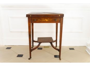 Vintage Federal Style Games Table With Marquetry Design And Caster Feet