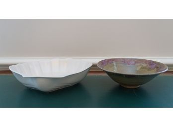 Hand Made Pottery Bowl And Shell Form Ceramic Dish
