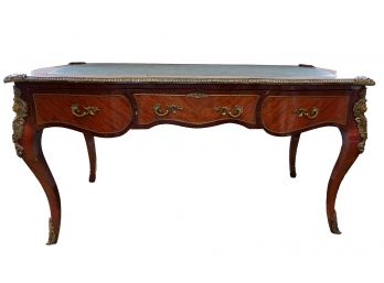 French Louis XV Style Leather Top Writing Desk With Ormolu Accents