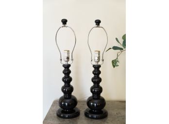 Pair Of Contemporary Black Glossy Table Lamps