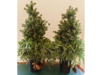 Pair Of Potted Indoor Outdoor Pre-lighted Faux Evergreens  From Frontgate