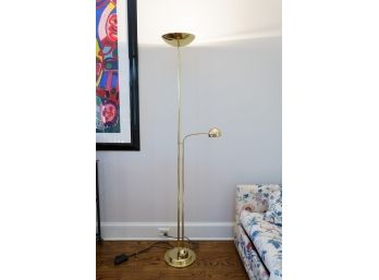 Modern Brass Tone Metal Torchiere And Reading Light Floor Lamp