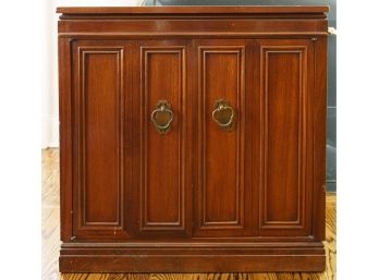 Vintage Wooden Cabinet With Brass Tone Metal Door Pulls