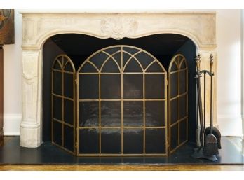 3 - Panel Arched Fireplace Screen With Tools