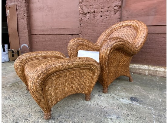 Pottery Barn Wicker Chair And Ottoman