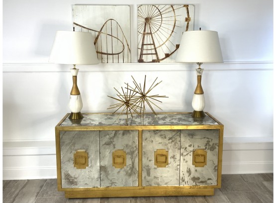 Worlds Away Ponti Gold Antique Mirror Entertainment Console