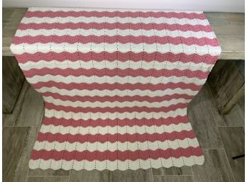 Pink & White Crocheted Afghan