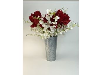 Floral Arrangement In Galvanized Vase