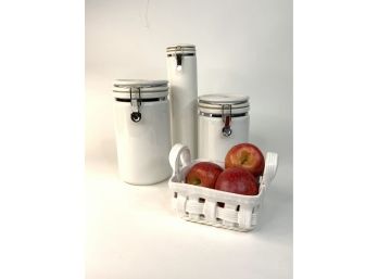 Canisters And Ceramic Basket