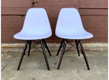 Pair White Plastic Chairs With Metal Legs