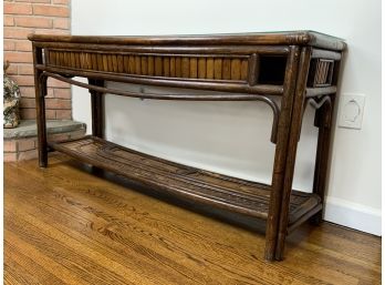 Bamboo Rattan Console Sideboard Table With Glass Top