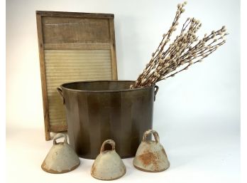 Washboard Ceramic Bells And Metallic Bucket