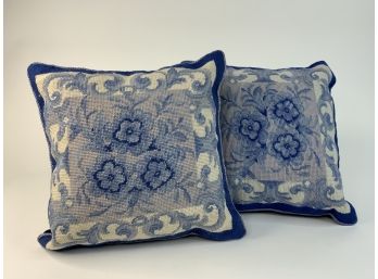 Set Of Blue And White Needlepoint Throw Pillows (2 Of 2)