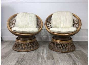 Pair Of Rattan Swivel Chairs