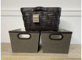 Pier One Woven Basket And Linen & Leather Look Trim Baskets