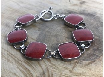 Sterling Silver Bracelet With Red Gemstones