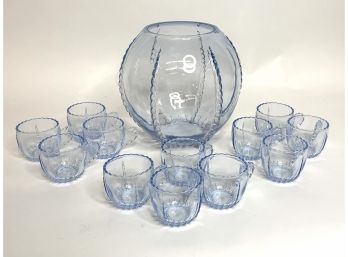 Vintage Blue Punch Bowl & Punch Cups