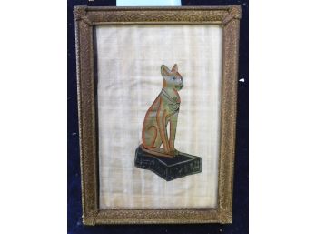 Exceptional Painting On Silk Of Egyptian Cat