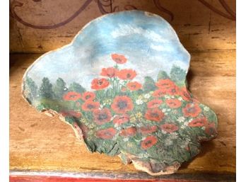 Unique Vintage Hand Painted Floral Scene On Tree Growth