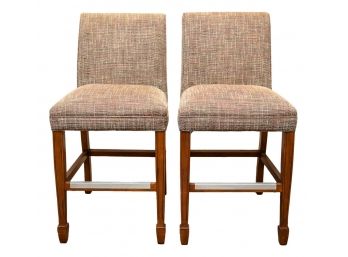 Pair Of Hancock & Moore Tweed Upholostered Counter Height Stools