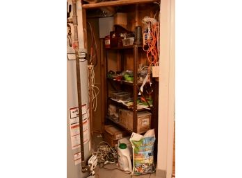 Assortment Of Tools, Tiles, Shelving Unit And More