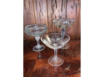 3 Vintage Glass Pedestal Glass Candy Dishes