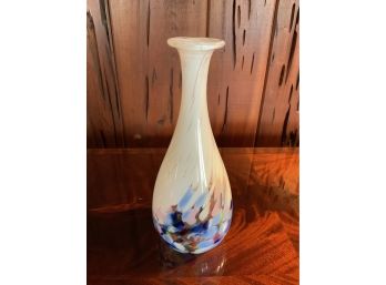 Art Glass Hand Blown Vase ~ Blue Pink Swirl ~