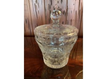 Antique Cut Glass Covered Biscuit Jar ~ Etched ~
