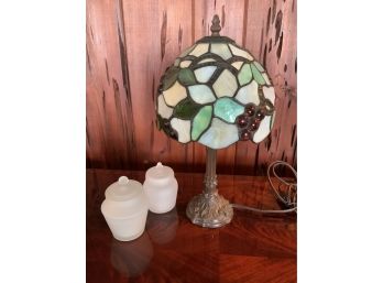 3 Pc Decorative Lot ~ Stained Glass Lamp & 2 Frosted Glass Covered Jars