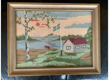 Swedish Cottage By The Bay Framed Needle Point