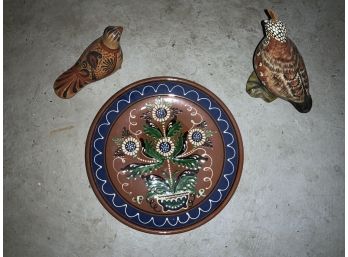 Vintage Art Pottery Lot ~ Nittsjo Plate & 2 Italian Birds