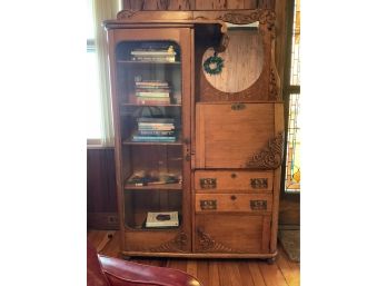 Antique Victorian Oak Side-By-Side Bookcase Desk