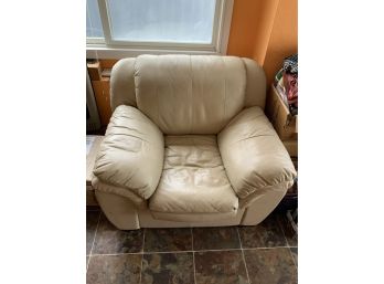 Overstuffed Cream Leather Chair