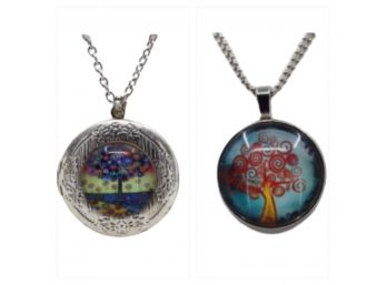 Pair Of Tree Of Life Pendant Necklaces