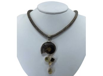 Anemone Shell & Smoky Quarts In Sterling Necklace