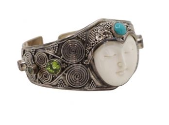 Sterling Silver, Turquoise & Peridot 'Moon Man' Bracelet Cuff