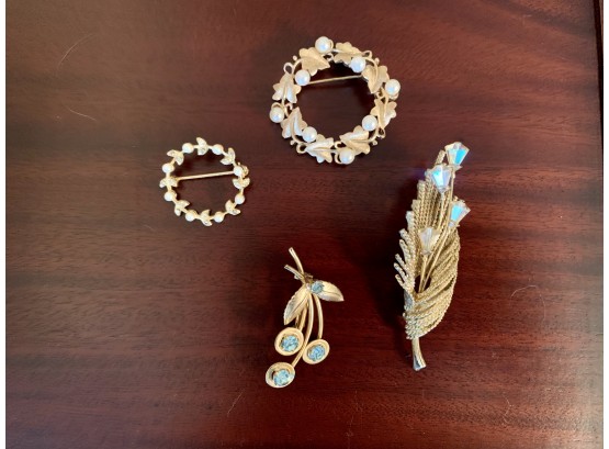 Four Vintage Costume Jewelry Brooches