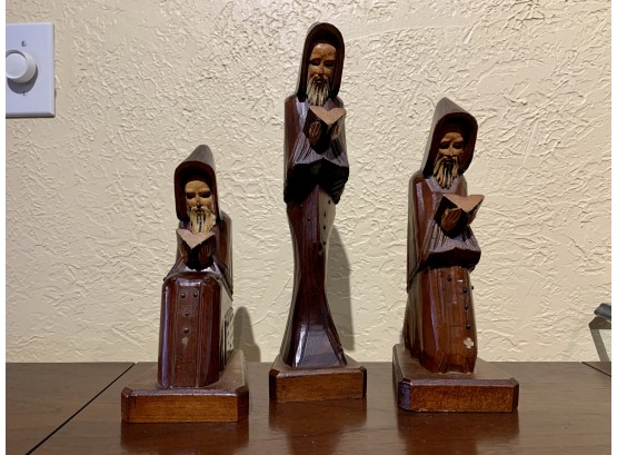 Three Carved Wood Monks From Puerto Rico