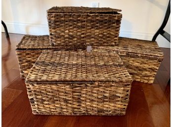Set Of Four Hinged Woven Baskets