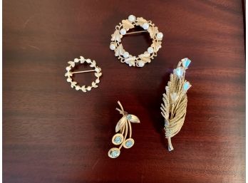 Four Vintage Costume Jewelry Brooches
