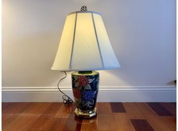 Hydrangea Painted Metal Table Lamp With Oversized Shade
