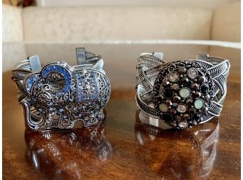 Two Woven Silver Toned Metal Cuff Bracelets