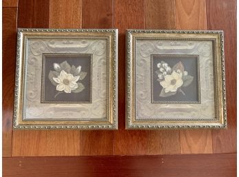 Pair Of Framed Square Floral Prints By Xavier (Canadian)