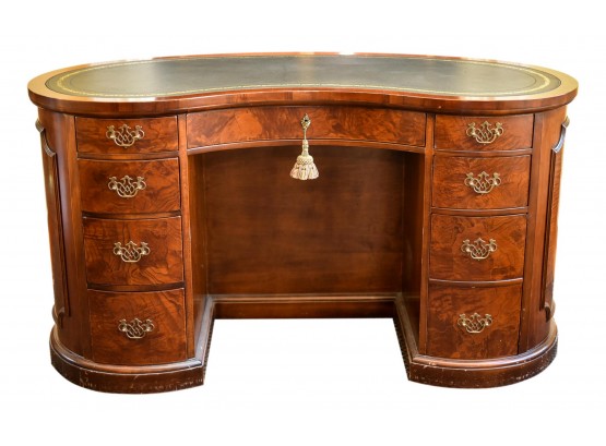 Vintage Kidney Shaped Desk With Nine Drawers And Leather Top (RETAIL $6,450)