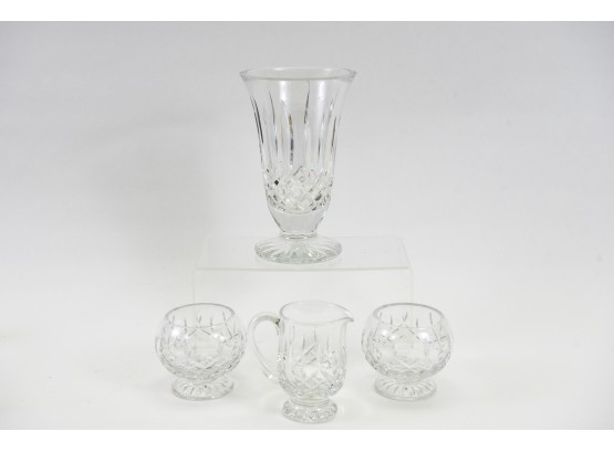 Waterford 'Lismore' Footed Sugar Bowls, Creamer And Footed Vase