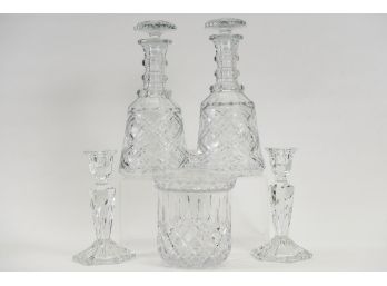 Whiskey Crystal Decanters, Crystal Candle Holders And Candy Dish